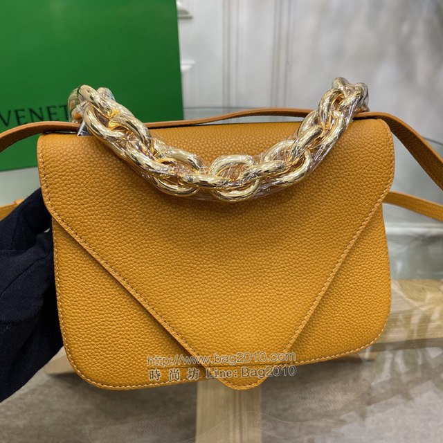 Bottega veneta高端女包 KF0021 寶緹嘉金棕色荔枝紋肩背女包 BV2021新款V字蓋頭鏈條女包  gxz1334